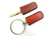 Lupă Giftdeco, alamă, sticlă și piele, lungime 18,5 cm, diametru 7,5 cm, stil colonial