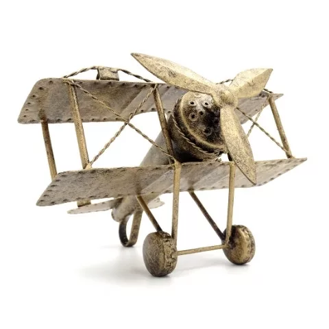 Machetă avion Giftdeco NC1389, alamă și metal, 17 x 17,50 x 11,5 cm, stil retro
