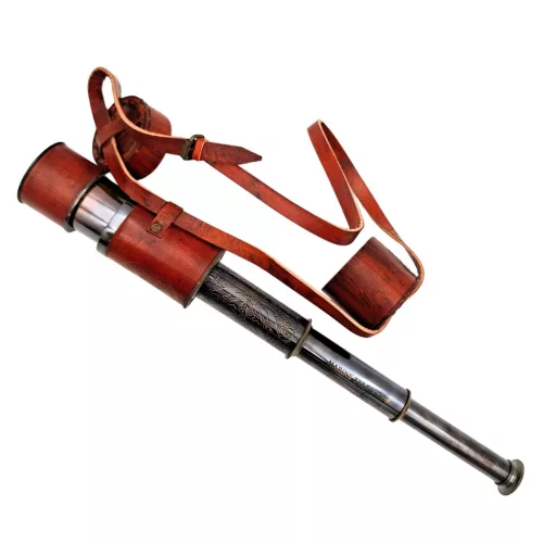Lunetă Giftdeco NC1596, alamă, piele și metal, stil nautic