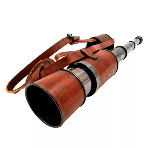 Lunetă Giftdeco NC1596, alamă, piele și metal, stil nautic