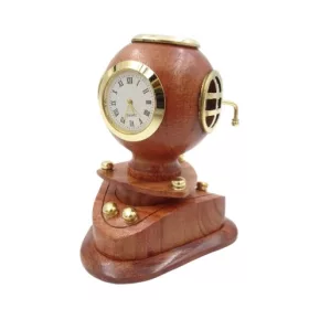   Cască de scafandru decorativa Giftdeco NC1220, alamă, sticlă și lemn, 10 x 9,5 x 11,5 cm, stil nautic