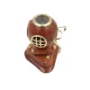 Cască de scafandru decorativa Giftdeco NC1220, alamă, sticlă și lemn, 10 x 9,5 x 11,5 cm, stil nautic