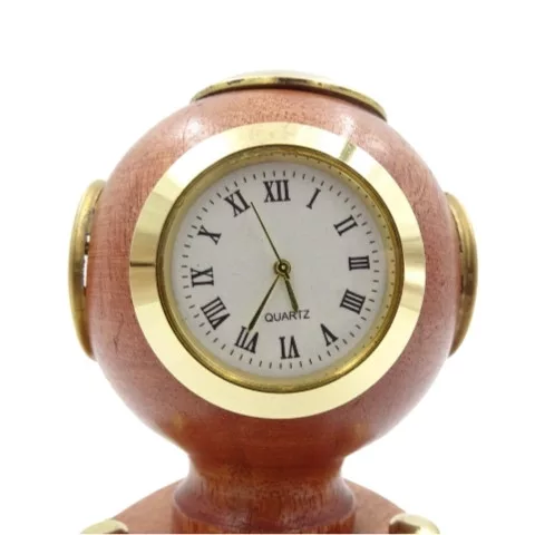 Cască de scafandru decorativa Giftdeco NC1220, alamă, sticlă și lemn, 10 x 9,5 x 11,5 cm, stil nautic