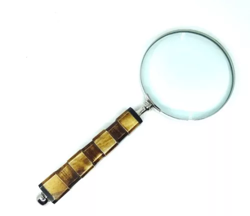 Lupă Giftdeco NC1099A, alamă, sticlă și os, lungime 24,5 cm, diametru 10 cm, stil colonial