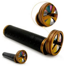   Caleidoscop retro Giftdeco NC2005, alamă, sticlă și piele, lungime 18 cm, diametru 5,5 cm, stil retro