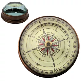   Busolă lenticulară Giftdeco NC2119, alamă și sticlă, diametru 6,3 cm, înălțime 3 cm