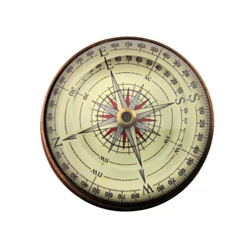 Busolă lenticulară Giftdeco NC2119, alamă și sticlă, diametru 6,3 cm, înălțime 3 cm
