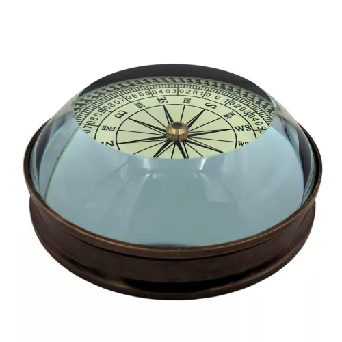Busolă Giftdeco NC2511, alamă și sticlă, 8 x 8 x 2,70 cm, stil nautic
