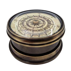   Busolă Giftdeco NC1609, alamă și sticlă, 5,90 x 5,90 x 3 cm, stil vintage, nautic, colonial