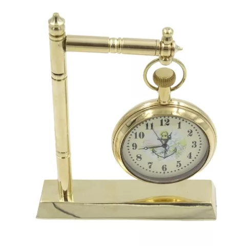 Ceas decorativ Giftdeco NC2126, alamă și sticlă, înălțime 12 cm, lățime 9,5 cm, stil retro, nautic
