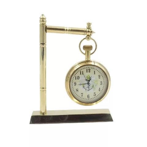 Ceas decorativ Giftdeco NC2126, alamă și sticlă, înălțime 12 cm, lățime 9,5 cm, stil retro, nautic