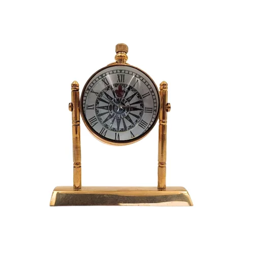 Ceas decorativ Giftdeco NC2963, alamă și sticlă, înălțime 11 cm, lățime 9,5 cm, stil nautic