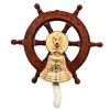 Timonă decorativa Giftdeco NC2356A, alamă și lemn, diametru 10 cm, stil nautic
