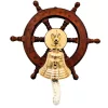 Timonă decorativa Giftdeco NC2356A, alamă și lemn, diametru 10 cm, stil nautic