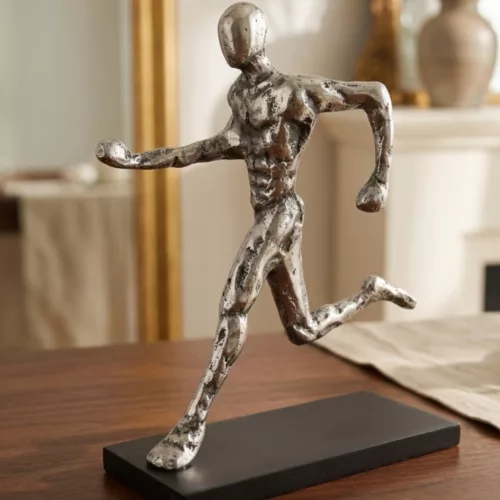 Figurină decorativa Giftdeco MT202, aluminiu și lemn, înălțime 24 cm, lățime 8 cm