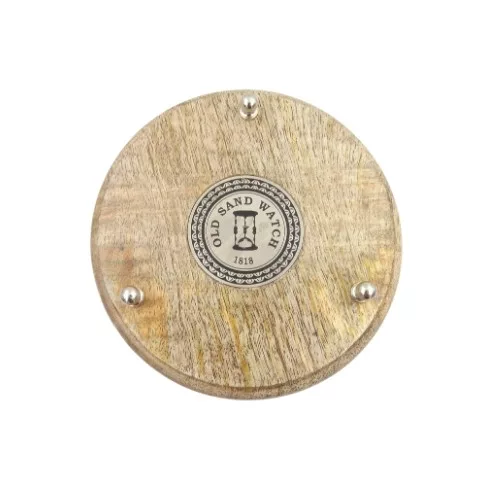 Clepsidră Giftdeco NC2989, lemn de mango, alamă, sticlă și metal, înălțime 25 cm, diametru 15 cm, stil clasic