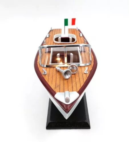 Machetă navală barcă cu motor Giftdeco REE, model Reeva, din lemn, 35 x 11 x 13 cm