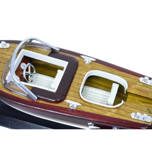 Machetă navală barcă cu motor Giftdeco REE, model Reeva, din lemn, 35 x 11 x 13 cm