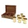 Set pahare shot Giftdeco, alamă, sticlă, cupru, metal și lemn, 16 cm x 10,5 cm x 5,5 cm, stil nautic