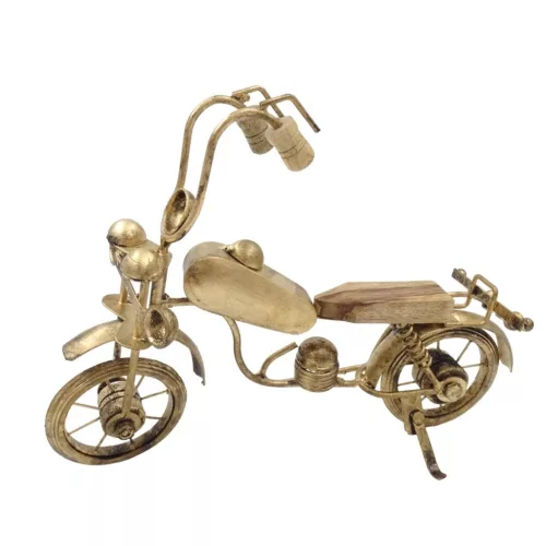 Machetă motocicletă clasică Giftdeco NC1733, metal și lemn, alamă antică și bronz, 32 x 9 x 22 cm