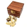 Sextant decorativ Giftdeco NC1506, alamă, sticlă și lemn, 7 x 7 x 4 cm, stil nautic
