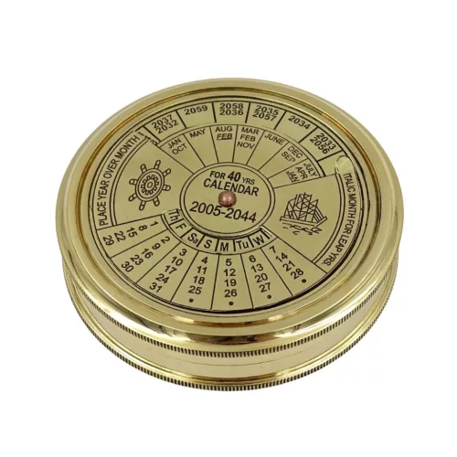 Busolă Giftdeco NC1689 cu calendar 40 de ani, alamă aurie, diametru 7,5 cm