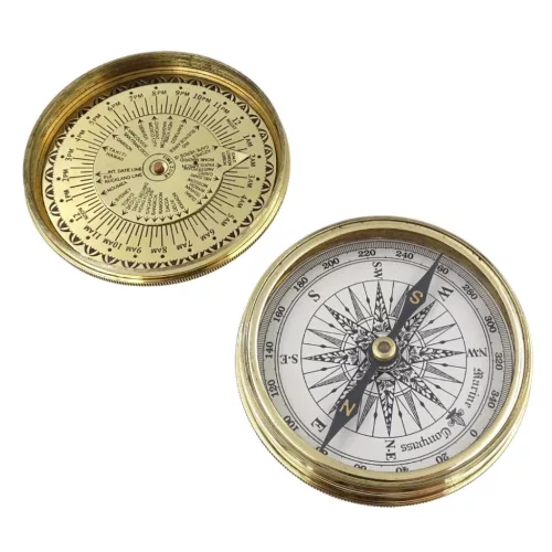 Busolă Giftdeco NC1689 cu calendar 40 de ani, alamă aurie, diametru 7,5 cm