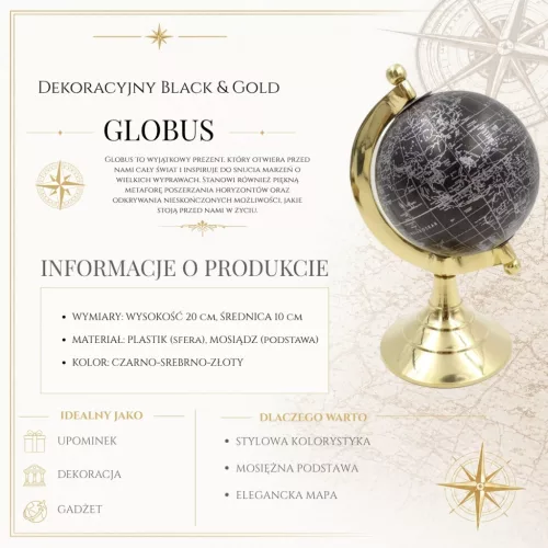 Glob decorativ Giftdeco MMG004S, negru cu accente de alama, 20 cm