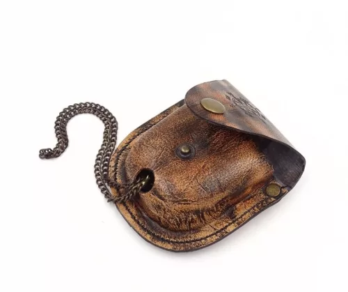 Busolă Giftdeco C-64, alamă și piele, diametru 5 cm