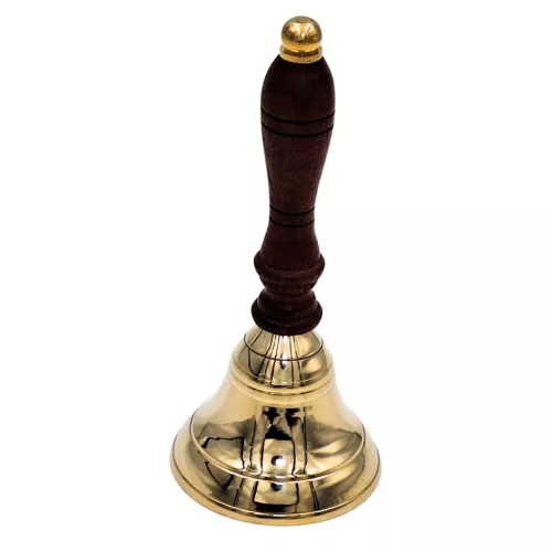Clopot de mână Giftdeco HB70/3, alamă și mâner din lemn, diametru 7,5 cm