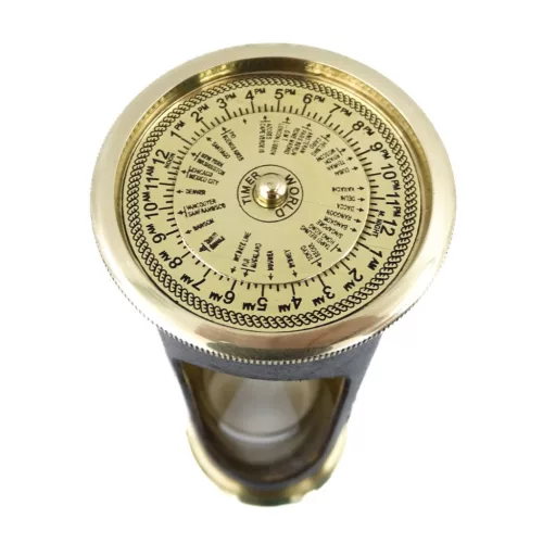 Clepsidră Giftdeco STPL133/6, alamă, sticlă și piele, 16,5 x 6,5 cm, stil colonial, clasic