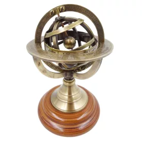   Astrolab decorativ Giftdeco NC1911, alama aurie si baza din lemn, 14 cm
