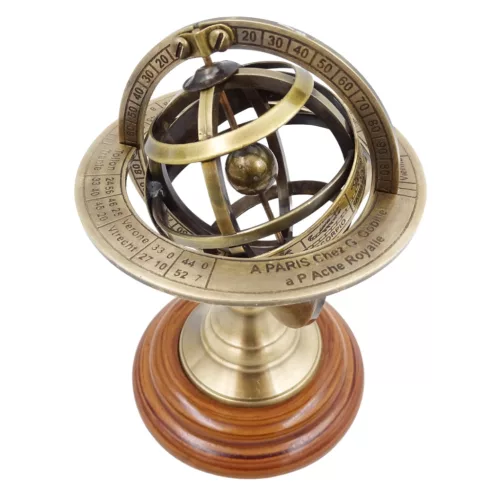 Astrolab decorativ Giftdeco NC1911, alama aurie si baza din lemn, 14 cm