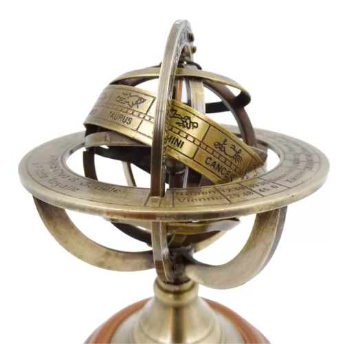 Astrolab decorativ Giftdeco NC1911, alama aurie si baza din lemn, 14 cm