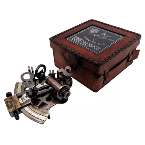 Sextant decorativ Giftdeco NC1514B – alamă, sticlă, 13 x 12 x 6 cm