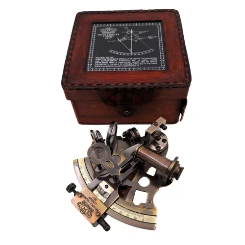 Sextant decorativ Giftdeco NC1514B – alamă, sticlă, 13 x 12 x 6 cm