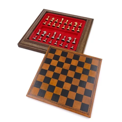 Set sah Italfama N300, piele, metal și lemn, înălțime 2,5 cm, stil modern, clasic