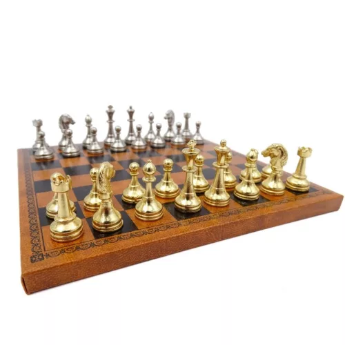 Set sah Italfama N300, piele, metal și lemn, înălțime 2,5 cm, stil modern, clasic