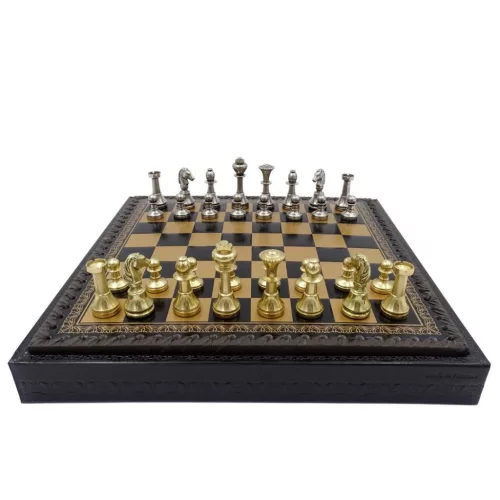 Set sah Italfama N001, alamă și piele, înălțime 5 cm