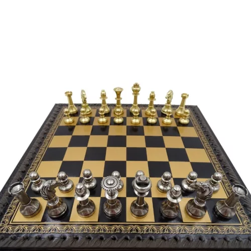 Set sah Italfama N001, alamă și piele, înălțime 5 cm