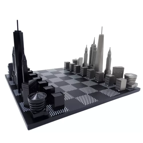 Set sah Skyline Chess, inox și lemn