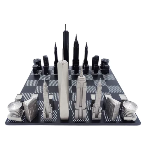 Set sah Skyline Chess, inox și lemn