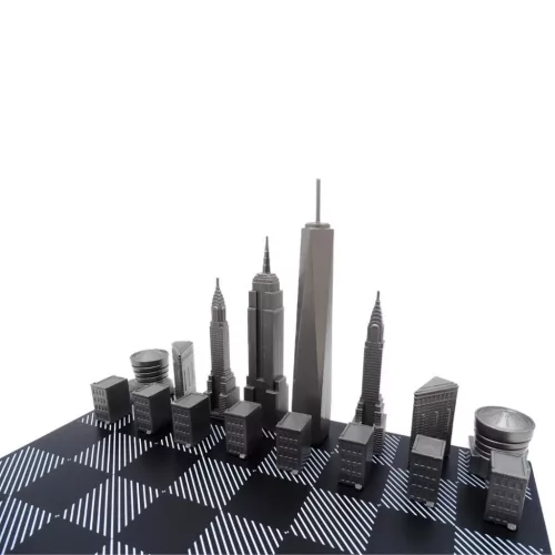 Set sah Skyline Chess, inox și lemn