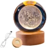 Lampă decorativă Giftdeco KKS Moon, glob din sticlă pe suport din lemn, LED USB, diametru 8 cm