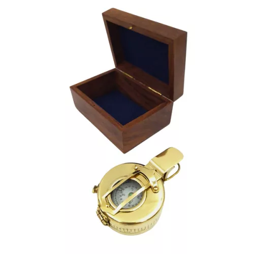 Busolă Giftdeco CA32/2.5, alamă și lemn, lungime 10 cm, diametru 6,5 cm