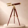 Lunetă Giftdeco, alamă, metal și lemn, înălțime 57 cm, stil retro, vintage, nautic