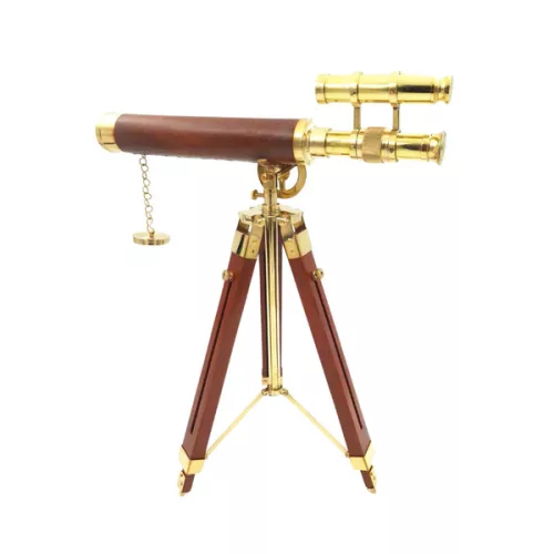 Lunetă Giftdeco, alamă, metal și lemn, înălțime 57 cm, stil retro, vintage, nautic