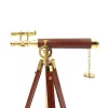 Lunetă Giftdeco, alamă, metal și lemn, înălțime 57 cm, stil retro, vintage, nautic