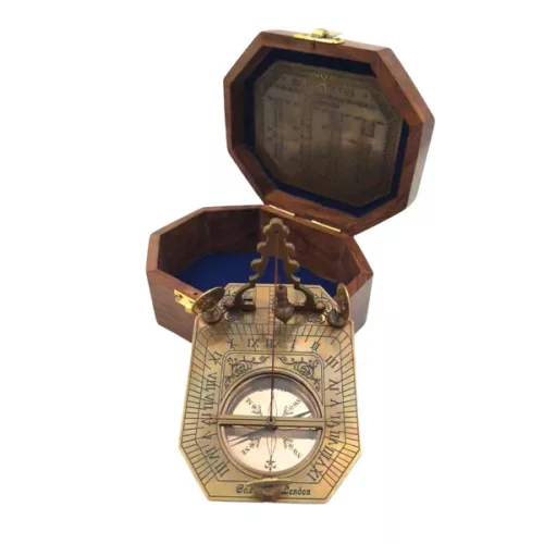 Busolă Giftdeco CSDF337, alamă și lemn, 11,5 x 8,8 x 9,0 cm, stil retro, nautic