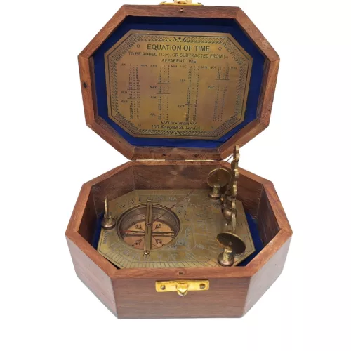 Busolă Giftdeco CSDF337, alamă și lemn, 11,5 x 8,8 x 9,0 cm, stil retro, nautic
